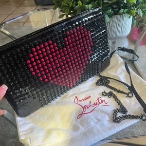 Christian Louboutin 2 way clutch shoulder bag. Heart Loubiposh Valentines Black.